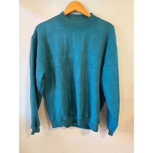 VTG Koman Men's Crewneck Pullover Sweater Teal Blue Geometric Textured 80's 90's